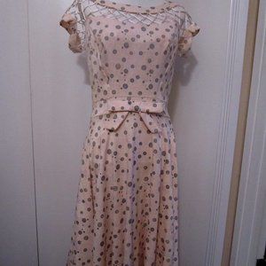 Pastel Pink and Grey Polkadot Vintage Style Tatyana Dress